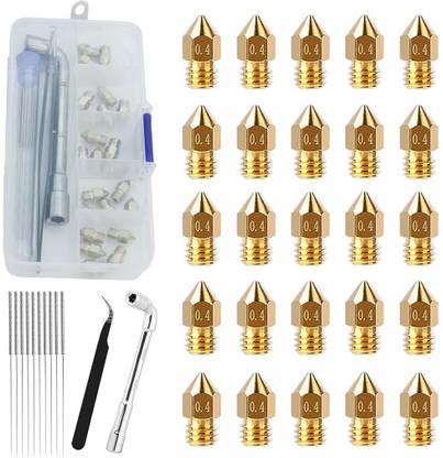 Zeitel 25Pcs 0.4mm MK8 Nozzles 3D Printer Extruder Nozzles 3D Printer Brass Hotend Single Function Monochrome Dot Matrix Printer
