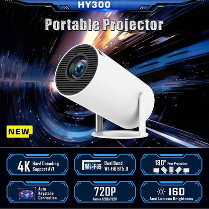roxfire HY300 Smart Portable Android 11 Mini Projector, 220 ANSI, 4K/1080P, Wi-Fi. (30000 lm / Wireless / Remote Controller) Portable Projector