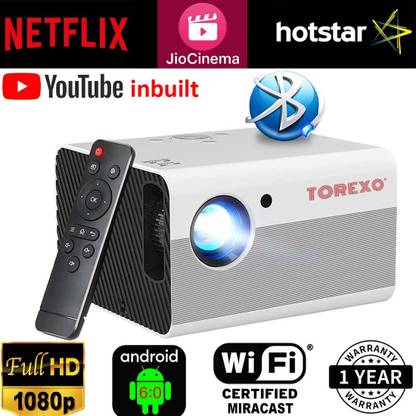 Torexo Sales T10 Full HD Android Smart LED , WiFi Bluetooth Miracast Youtube (5000 lm / 1 Speaker / Wireless / Remote Controller) Portable Projector