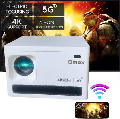 Omex 4K Decoding Android Wifi6 BT 5.1 Short Throw 6D Keystone Dolby Dual Wi-Fi (3800 lm / 2 Speaker / Wireless / Remote Controller) Portable Projector