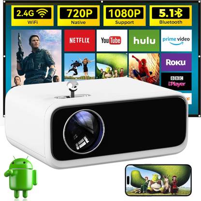 WANBO Mini Pro (2500 lm / 1 Speaker / Wireless) Android 9.0 | Native 720p Full HD 1080P Support | LTPS LCD | 2900L (250 ANSI) | 176" Large Screen | Home Outdoor | WiFi & BT | Netflix, Prime & More Projector
