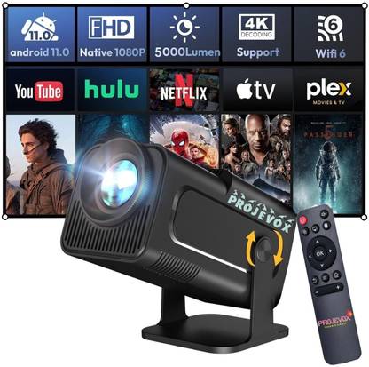 Projevox HY320 Mini 4K Support 1GB/8GB 180° Rotation full HD Android 11/WiFi/Autokeystone (5000 lm / 1 Speaker / Wireless / Remote Controller) Portable Projector