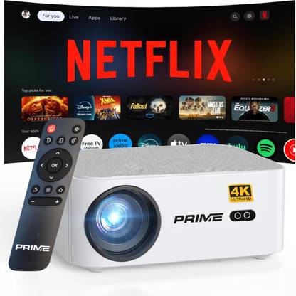 Prime Projector PS5 IBIS White 4K| 9500 Lumens| Best in Segment | Android 9.0 | 30,000:01 CR (10000 lm / 2 Speaker / Wireless / Remote Controller) Portable Projector