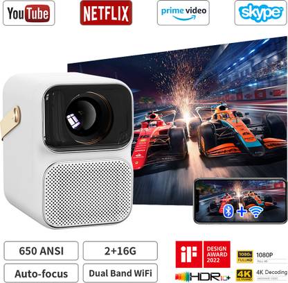 WANBO T6 Max (7000 lm / 2 Speaker / Wireless / Remote Controller) Portable Native1080P Full HD Android 9 4K Support 650 ANSI Auto Focus Projector