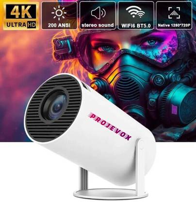 Projevox HY300 4K Support Native 720P Android 11 Wifi BT Freestyle Auto Keystone (5000 lm / 1 Speaker / Wireless / Remote Controller) Portable Projector
