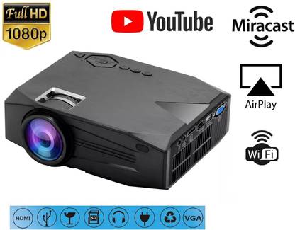 TOTAL Built-in YouTube - Supports Wifi, HDMI,VGA,AV IN,USB, Miracast - Mini Portable (4700 lm) Portable Projector