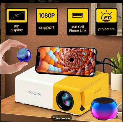 MUGO YG300 Pro Mini Projector WITH MINI SPEAKER HW7 Compatible with Smartphone (4700 lm / Remote Controller) Portable Projector