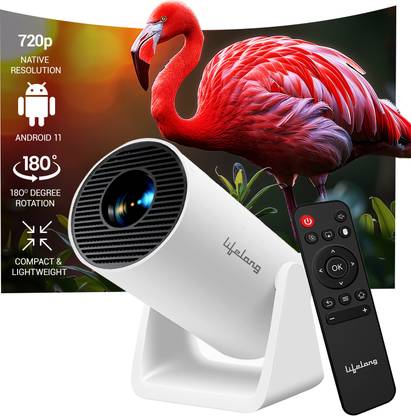 Lifelong LightBeam (2500 lm / 1 Speaker) Portable Android 720p HD Native with 4K, Upto 120-inch Display, Inbuilt Speaker, Bluetooth, Wi-Fi, Smart Apps Support like Netflix, Prime, Yotube Smart Home Projector