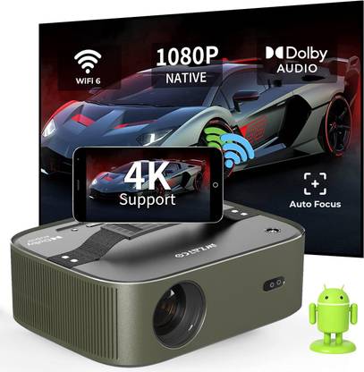 WZATCO Alpha 2 Auto-Focus & Keystone Android 9 Native 1080P FullHD 4K Support 840 ANSI (9500 lm / 2 Speaker / Wireless / Remote Controller) Projector