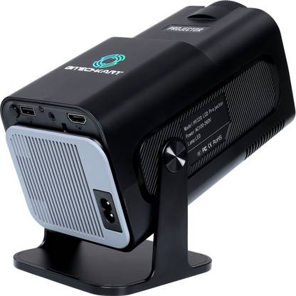 BITECHKART Android Projector|180° Rotatable|1GB RAM & 8GB ROM| WiFi6 & BT5.0|1080P 200 ANSI (6000 lm / 1 Speaker / Wireless / Remote Controller) Portable Projector