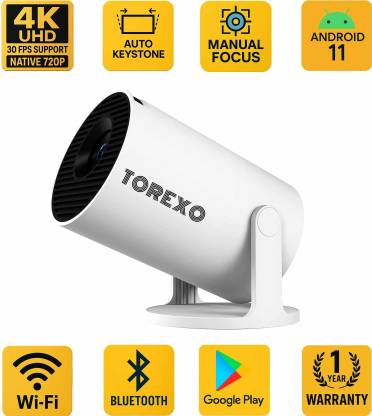 Torexo HY300PRO+ | 4K Support Native HD | 11 Android Projector |Freestyle WiFi Miracast (4500 lm / 1 Speaker / Wireless / Remote Controller) Portable Projector