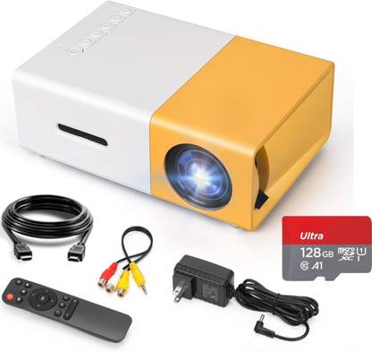 Offtrot Mini built-in Speaker Projector & 128 GB Memory Card Combo with (600 lm / 2 Speaker / Remote Controller) Portable Projector