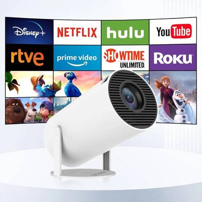 Prizmos Upgraded HY300 HD Mini Projector Android 11 1GB RAM 8GB Storage WiFi BT 5.0 (5000 lm / 1 Speaker / Wireless / Remote Controller) Portable Projector