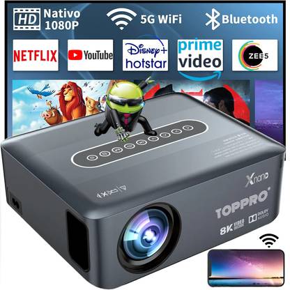 TOPPRO X1 Android 9.0 Full HD (300 ANSI) 4k Support Portable Projector with Carry Bag (12000 lm / 1 Speaker / Wireless / Remote Controller) Portable Projector