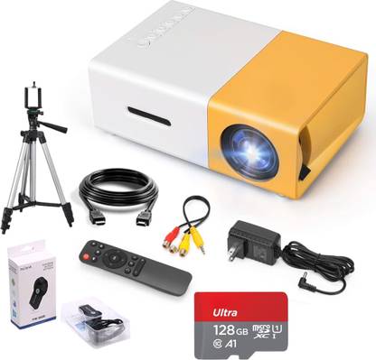 Offtrot Mini built-in Speaker Projector & Tripod with SD Card 128GB & Anykast Combo with (600 lm / 2 Speaker / Remote Controller) Portable Projector