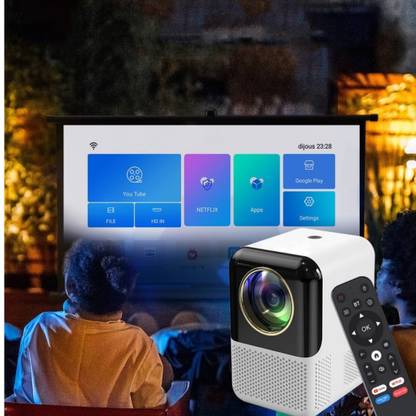 Omex DLP Short Throw Android 10. Wifi 5G BT 5.1 Electronic Focus 6D Keystone Dolby (4000 lm / 2 Speaker / Wireless / Remote Controller) Portable Projector