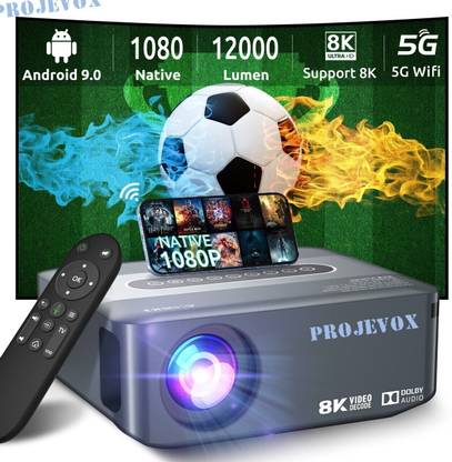 Projevox Latest 2/16GB Android 11.0 2.4G/5G WiFi 4K 8K Support BT5.0 Voice Control Remote (1200 lm / 1 Speaker / Wireless / Remote Controller) Portable Projector