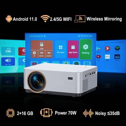 Punnkk Lumi Max Android Projector 1080P,4K Support, Wi-Fi/BT5 Auto Keystone Correction (7500 lm / 1 Speaker / Wireless / Remote Controller) Portable Projector