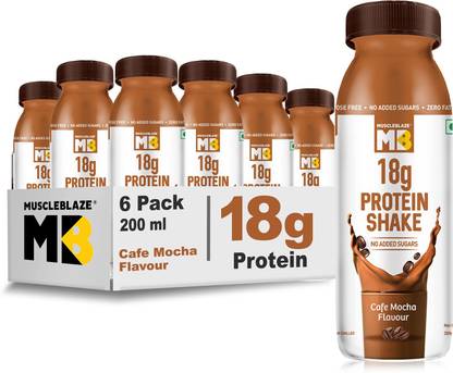 MUSCLEBLAZE 18 g Protein Shake, No Added Sugar, Pack of 6 (200 ml*6) Protein Shake