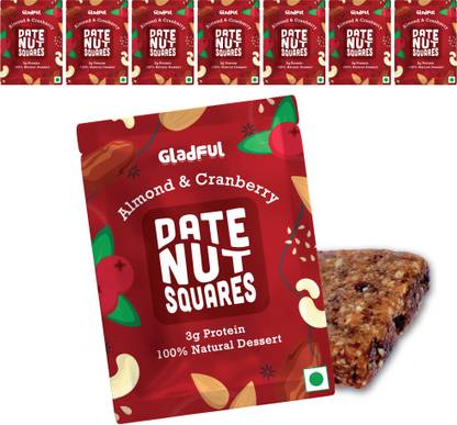 Gladful Almond & Cranberry Date Nuts Squares | Pack of 8 Energy Bars Energy Bars