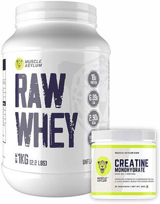 Muscle Asylum Whey Protein Unflavoured, 1 kg + Creatine Powder - 83 Servings, 250gm Whey Protein