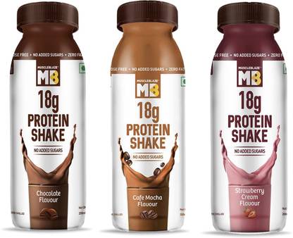 MUSCLEBLAZE 18 g Protein Shake, No Added Sugar, Mix Flavor, Pack of 12 (200ml each) Protein Shake