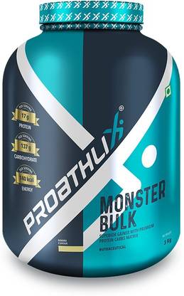 Proathlix Monster Bulk Gainer Supplement (Banana, 3KG) with Premium Protein Carbs Mix Whey Protein