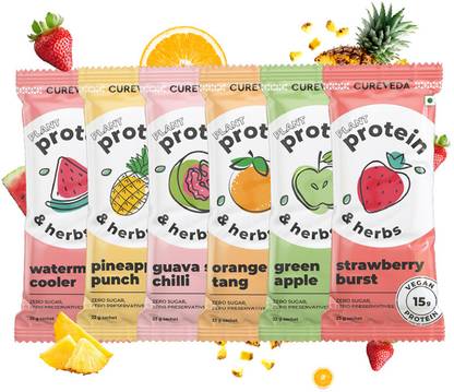 Cureveda Pea Protein Isolate Powder with Herbs, 6 Flavours x 3 Sachets, 23gm each Plant-Based Protein