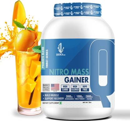 QUENCHLABZ Nitro Mass Gainer | 3G Ashwagandha | 1G Macca | 3G Creatine Weight Gainers/Mass Gainers