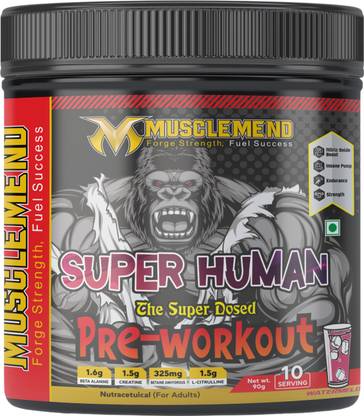 MUSCLEMEND SUPER HUMAN Energy & Strength Formula with Creatine, Caffeine & BCAAs, Pre Workout