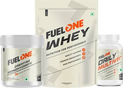FUELONE Whey Protein, Daily Multivitamin (30 Tablets) & Creatine Monohydrate, 100g, Whey Protein
