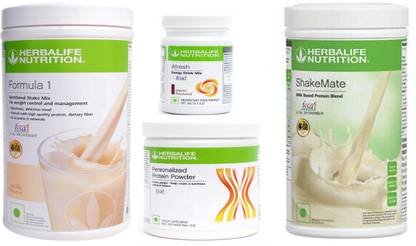 HERBALIFE FORMULA-1 SHAKE VANILLA+PROTEIN POWDER -200GM+AFRESH -ELACHI-+SHAKE MATE Protein Shake