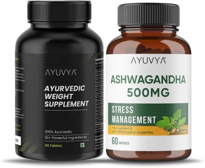 Ayuvya Ayurvedic Gain+ Weight Gainer & Ashwagandha Capsules, Combo Kit Weight Gainers/Mass Gainers