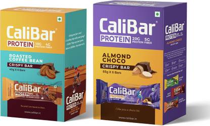 CaliBar Crispy Protein Bar | Combo Pack of 12 | Almond Choco And Roasted Coffee Bean Protein Bars
