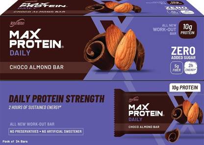 RiteBite Max Protein Daily Choco Almond 10g Protein Bars with 5g Fiber, 0 Added Sugar Protein Bars