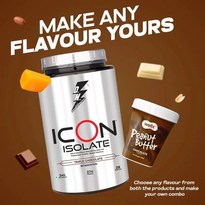 Dn With Divine Nutrition Icon Isolate Triple Chocolate 1 kg & Peanut Butter Chocolate creamy Whey Protein