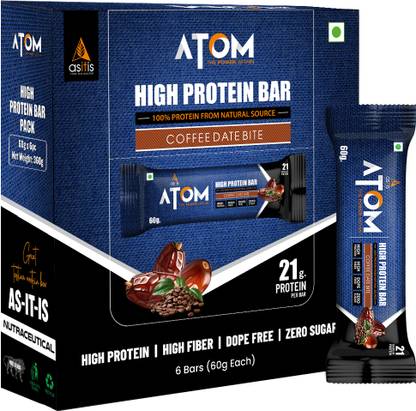 AS-IT-IS Nutrition ATOM High Protein Bar | 20g Protein | Pack of 6 (60g x 6) | Protein Bars