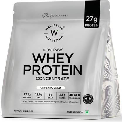 Wellbeing Nutrition 100% Raw Whey Protein Concentrate, 27g Protein, 12.7g EAA, 6g BCAA Whey Protein