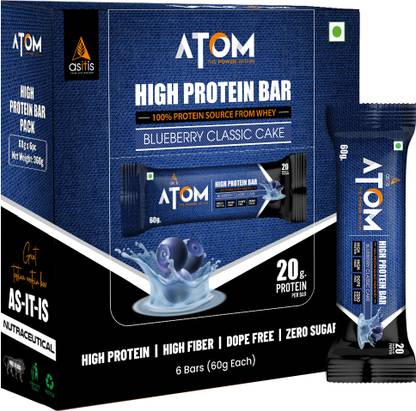 AS-IT-IS Nutrition ATOM High Protein Bar | 20g Protein | Pack of 6 (60g x 6) | Protein Bars