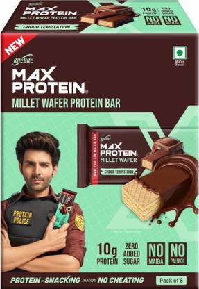 RiteBite Max Protein 10g Millet Wafer Protein Bar, Choco Temptation (x6), No Maida, Zero Added Sugar Protein Bars