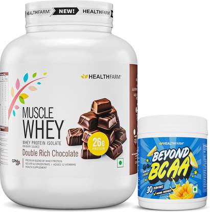 HEALTHFARM Whey Protein 2kg Double Rich Chocolate And Beyond Bcaa 360 Mango Madness Combo Whey Protein