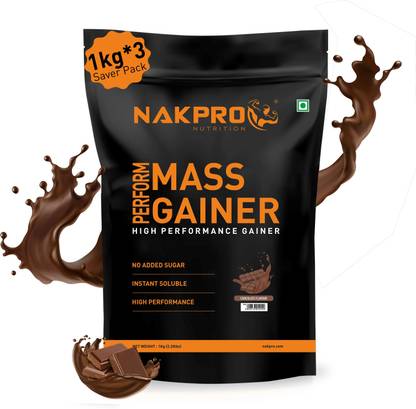 Nakpro Perform MassGainer High Protein&High Calorie Protein Powder 1kg*3(3Kg Chocolate) Weight Gainers/Mass Gainers