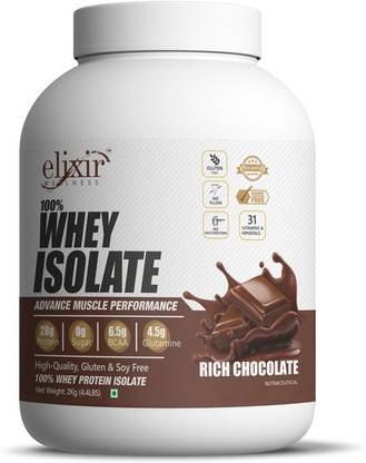 Elixir Wellness 100% Whey Isolate | 28G Protein | High Quality, Gluten & Soy Free |Muscle BCAA
