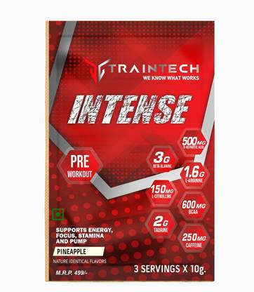 TRAINTECH Intense Pre Workout with B-Alanine, L-Arginine, Taurine, (Pineapple, 3 Serving) Pre Workout