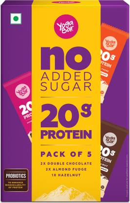 Yogabar No Added Sugar 20g Protein Bars Variety Pack | Pack of 5 Protein Bars