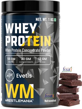 EVETIS Mass Gainer/ Weight Gainer with BCAA ,Creatine& Glutamine Chocolate 1kg Plant-Based Protein