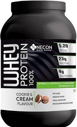 NECON HEALTHCARE Whey Protein Powder Flovour Cooki & Cream, 5.20g BCAA, 4g, Glutamine 0.99 kg Whey Protein