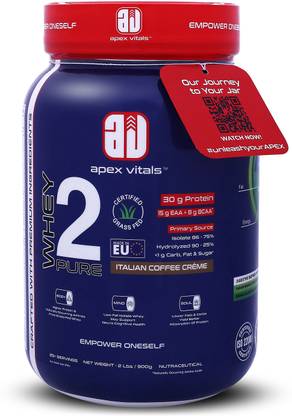 Apex Vitals Whey 2 Pure|Grass-fed Whey Isolate&Hydrolyzed 30g protein Digestive Enzymes Whey Protein