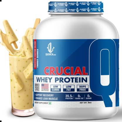 QUENCHLABZ Crucial Whey | 35.5g Protein | 0g Trans Fat | Probiotics | Digestive Enzymes Whey Protein