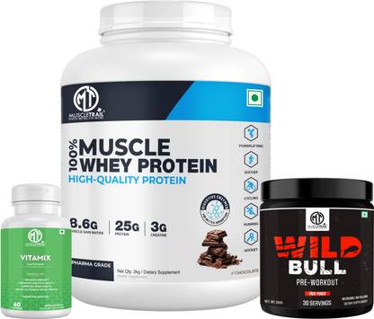 Muscle Trail Whey High-Quality Protein Powder | Pre-Workout | VITAMIX Capsules - 60 Pcs Combo Whey Protein